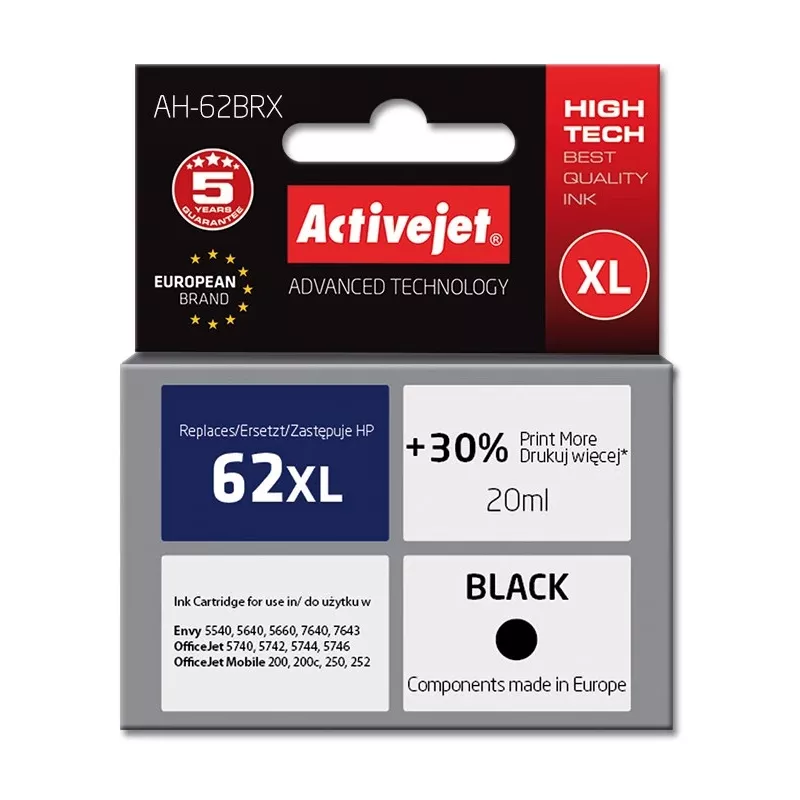 Activejet AH-62BRX Tinte (Ersatz für HP 62XL C2P05AE; Premium; 20 ml; schwarz)