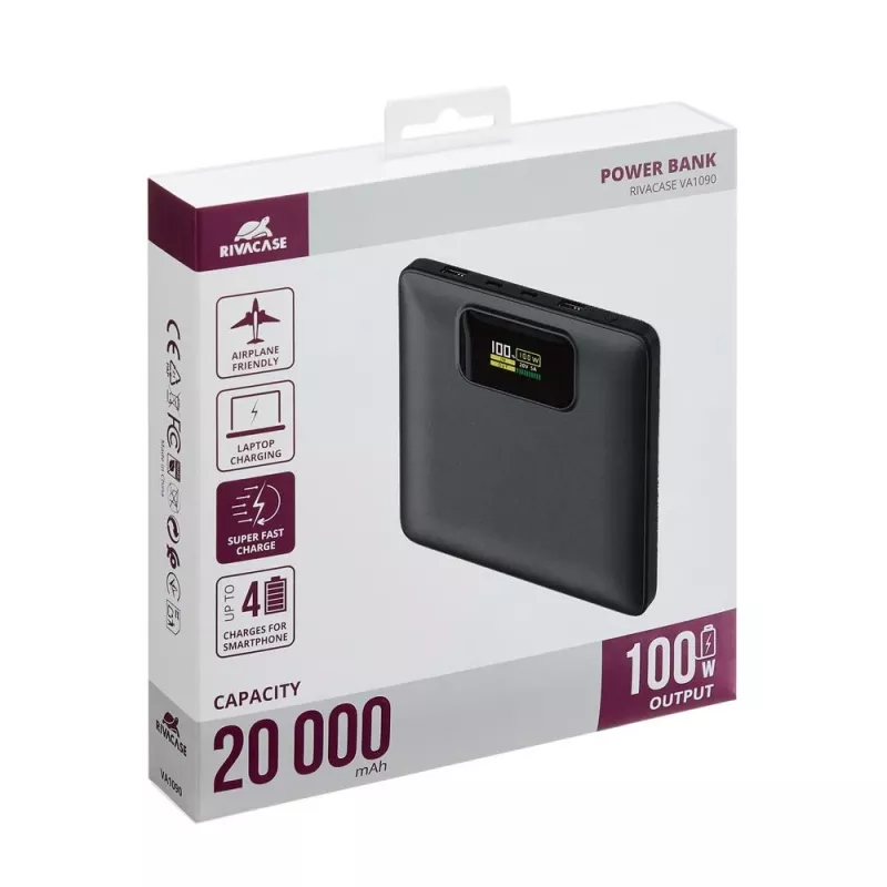 Powerbank Rivacase VA1090 — 20000 mAh, 77 Wh, Gesamtausgang 100 W, 440 g
