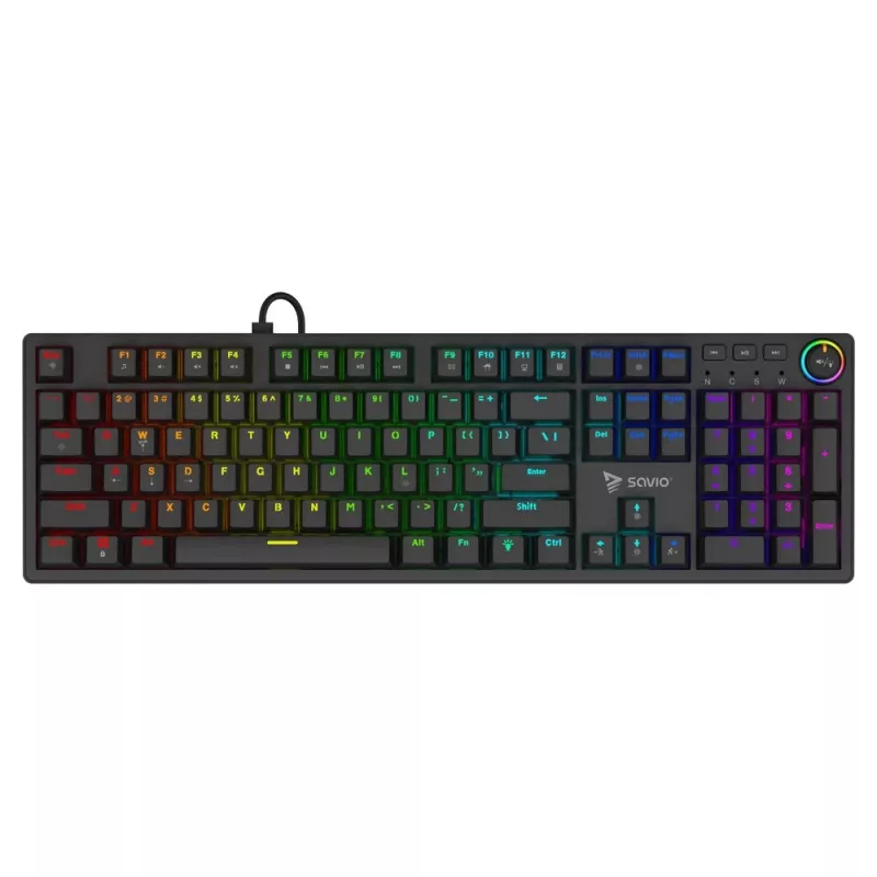 Mechanische Gaming-Tastatur SAVIO STYX Outemu Red — Full-Size 104-Tasten USB kabelgebunden, RGB, ANSI US International, 1,5 m, Schwarz