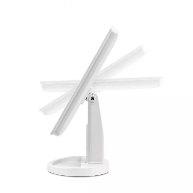 Freistehender Kosmetikspiegel Girmi BE04 – rechteckig mit 1-facher Vergrößerung, weiße LED, USB/4×AA, 180°-Drehung