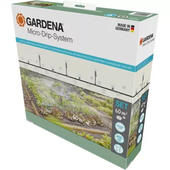Micro-Drip-System Tropfbewässerungsset Gemüse-/Blumenbeet 60 m², Tropfer schwarz/Grau, Modell 2023