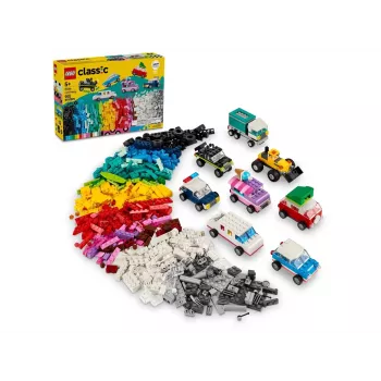 LEGO Classic Kreative Fahrzeuge Buntes Modellauto-Set mit Polizeiauto-Spielzeug & 11023 Klassische grüne Grundplatte Quadrat 32x32 Noppen Baugras