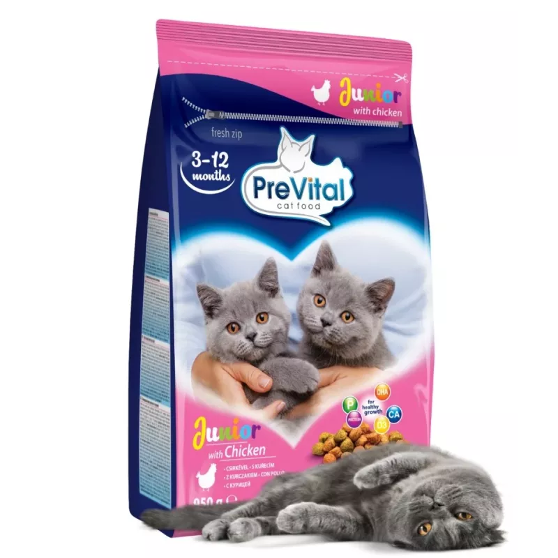 Trockenfutter für Katzen PREVITAL Junior Chicken 950 g — Kroketten für Kätzchen, 35 % Protein, 12 % Fett