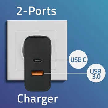 Qoltec 52380 Super Quick PD-Ladegerät | 1xUSB-C | 1xUSB | 65W | 5-20V | 1,5-3,25A | Schwarz