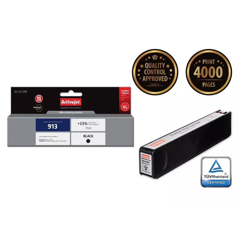 Activejet AH-913BR Tinte (Ersatz für HP 913 L0R095AE; Premium; 70 ml; schwarz)