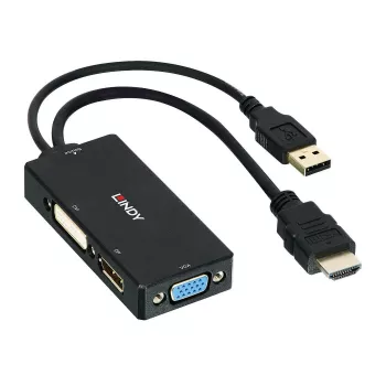 Lindy HDMI zu DisplayPort, DVI und VGA Konverter, 0,15 m, 2160p, Schwarz, DP STDP2600, DVI-D PS8222, VGA AG6200, 8 Bit, 0 - 65 °C