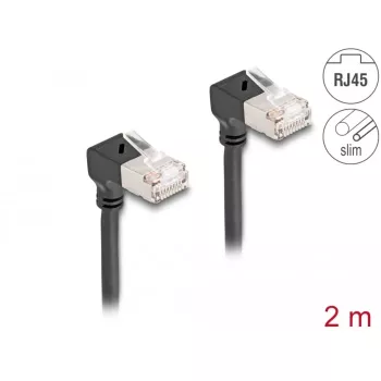DeLOCK RJ45 Netzwerkkabel Cat.6A S/FTP schlank 90° nach unten 2 m schwarz