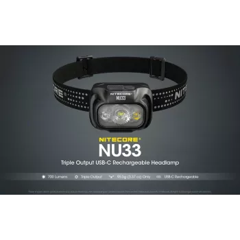 Stirnlampe Nitecore NU33, schwarz, 3 LEDs, 700 lm, Aluminium, USB wiederaufladbar, IP66