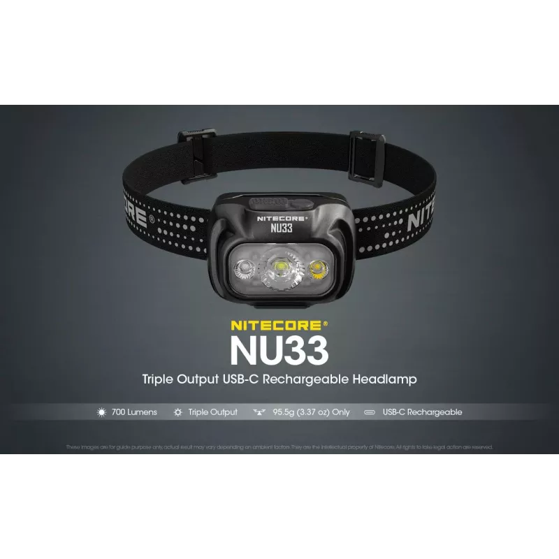 Stirnlampe Nitecore NU33, schwarz, 3 LEDs, 700 lm, Aluminium, USB wiederaufladbar, IP66