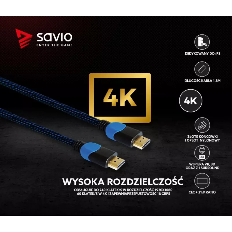 Savio GCL-02 HDMI-Kabel 1,8 m HDMI Typ A (Standard) Schwarz, Blau