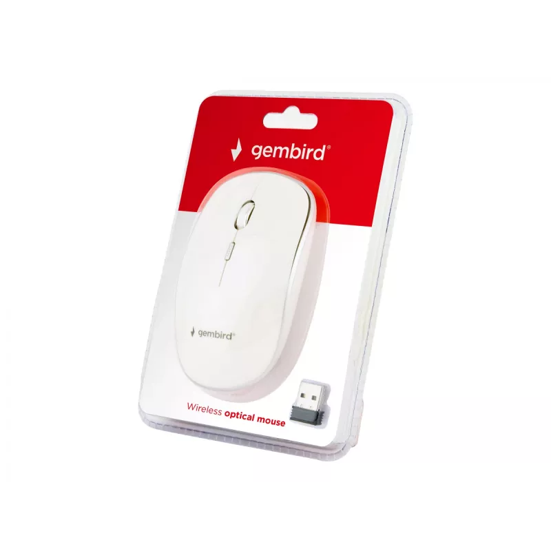 Kabellose Maus GEMBIRD MUSW-4B-01-W, beidhändig, optisch 1600 DPI, 4 Tasten, RF Wireless, weiß