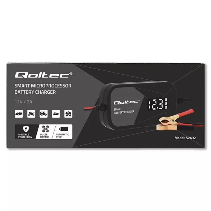 Batterieladegerät QOLTEC 52492 12V 2A mit Mikroprozessorsteuerung und Zellenregeneration