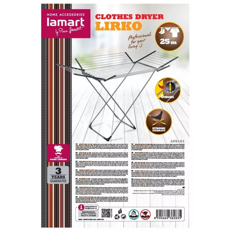 Wäscheständer LAMART LT8101 — 25 m Trockenleine, leicht und langlebig