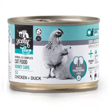 Nassfutter für Katzen 3coty 53 Huhn Ente Nierenpflege 180 g Dose, Alleinfuttermittel für ausgewachsene Katzen, Protein 17 %, Fett 7 %, Feuchtigkeit 68 %