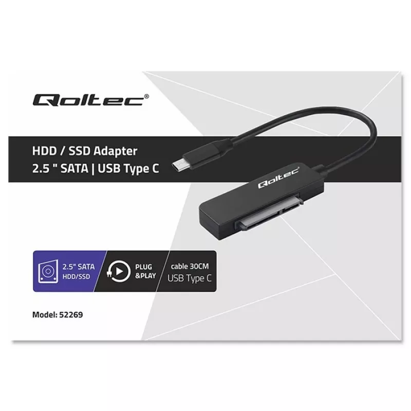 QOLTEC SATA-Adapter 52269 für 2,5-Zoll-Laufwerk auf USB-C, unterstützt bis zu 2 TB