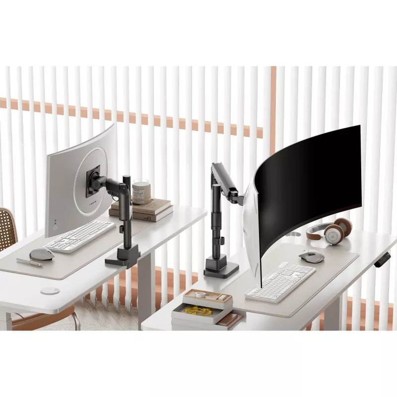 Monitorhalterung DIGITUS Single, Klemme, max. 57 Zoll, 27 kg Kapazität, VESA 75x75–100x100, höhenverstellbar, neigbar -75° bis 75°, schwarz