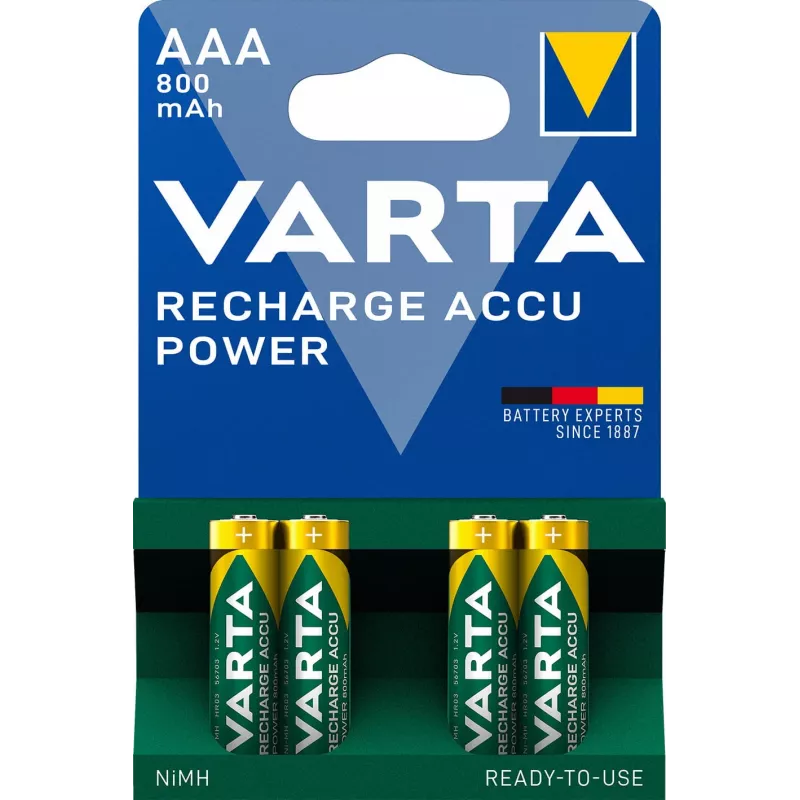 VARTA HR03 AAA Akku Power 800 mAh 56703 Wiederaufladbare Batterien 4 Stück Grün