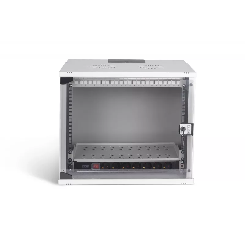 Wandmontierter Netzwerkschrank DIGITUS SOHO Pro 19 Zoll 9U, 540 x 400 mm, IP20, Schlüsselschloss, 60 kg