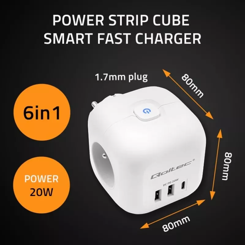 Steckdosenleiste QOLTEC 52548 mit 3× AC-Steckdosen und USB-Anschluss