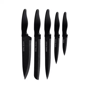 Smile Sns-3 Tacoma Küchenmesser-Set 5-teilig, Edelstahl, Antihaftbeschichtung, rund, schwarz