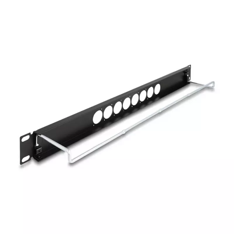 DeLOCK 67060 19-Zoll D-Typ Patchpanel mit Zugentlastung, 8 Ports zentriert, 1HE, schwarz