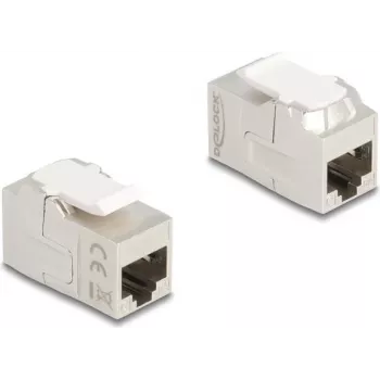 Keystone-Modul DELOCK 90718, flache RJ-45-Buchse, silber/weiß, 16,3×30,6×20,5 mm