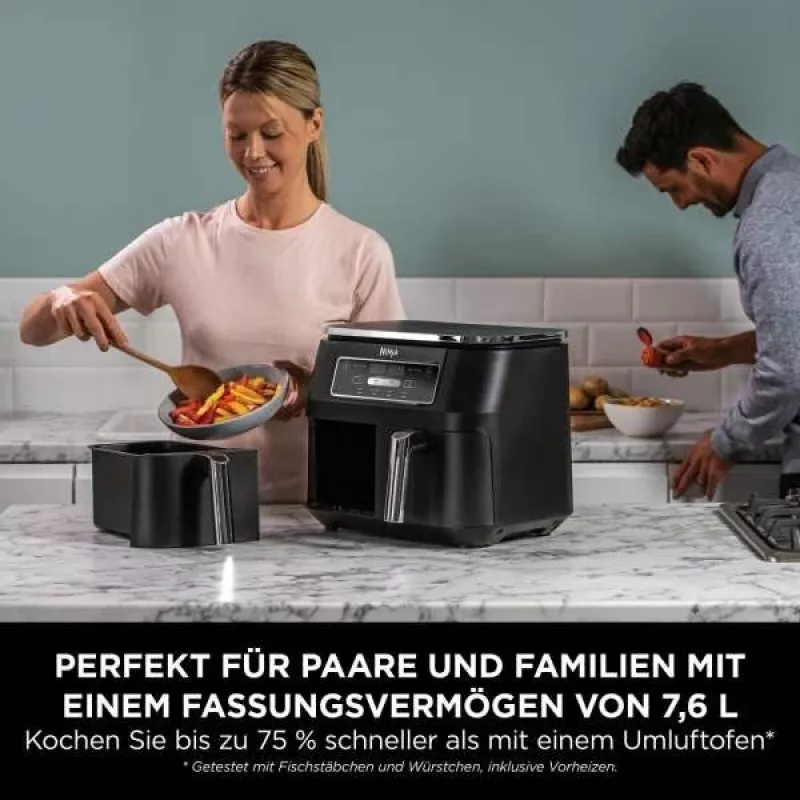 Ninja AF200EU Fritteuse Doppel 7,6 L Stand-alone 2400 W Heißluftfritteuse Schwarz