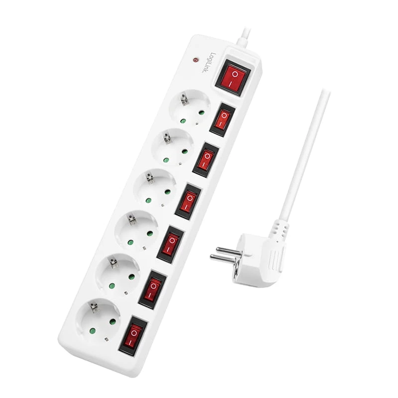 Netzsteckdosenleiste LogiLink LPS250 1,5 m 6 AC-Steckdosen Innenbereich Weiß