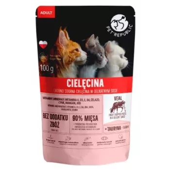Katzenbeutel PetRepublic ADULT 100 g — Filets mit Kalbfleischstreifen