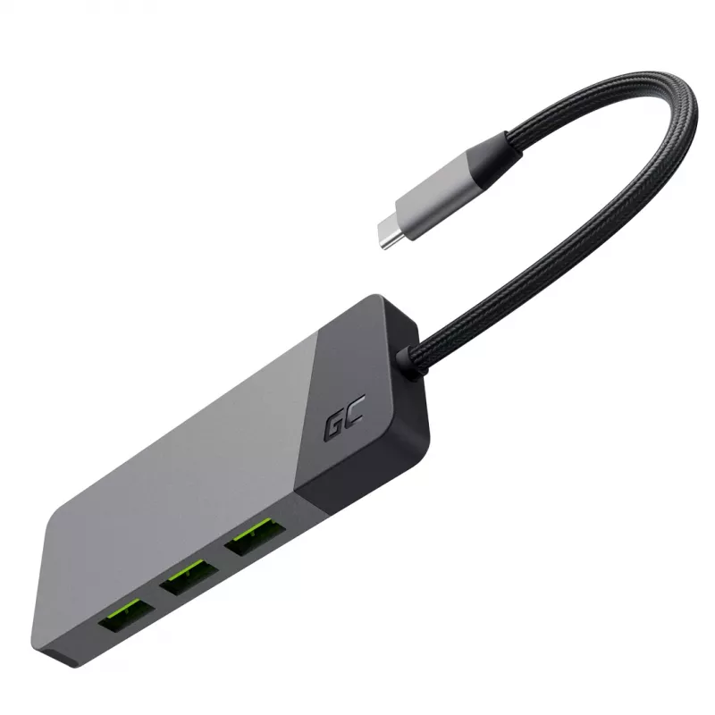 USB‑Typ‑C‑Hub Grün Cell HUBGC01 — 7 Anschlüsse: 3×USB‑A 3.2 Gen 1, 1×USB‑C 3.2 Gen 1, HDMI, microSD+SD-Kartenleser — Silber