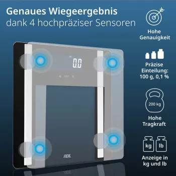 Badezimmer-Körperanalysewaage ADE Ines BA2300-1 — schwarz, Körperzusammensetzungsmessung