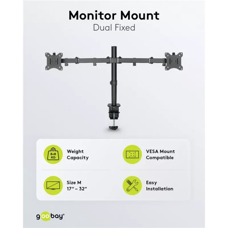 Goobay Monitorarm Dual Flex - 17-32 Zoll Bildschirm - Tischmontage VESA 75 und 100 mm - Drehbar, schwenkbar und neigbar - Höhenverstellbare Halterung - Maximale Traglast