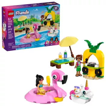 Konstruktionsspielzeug LEGO Friends Set 42658 Poolparty mit Einhorn und Flamingo, Figuren und Zubehör