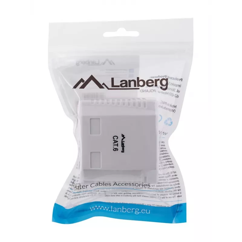 LANBERG Aufputzdose RJ-45 Cat6 OU6-0002-W weiß, 2 Buchsen, 30×54×57 mm