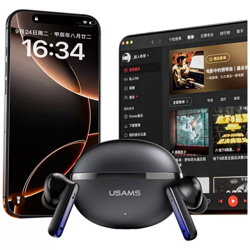 Bluetooth-Kopfhörer Usams TWS E02 ANC+ENC schwarz