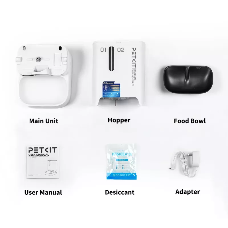 Automatischer Futterspender PETKIT YumShare Dual-hopper 2 mit Kamera, 5 L Kapazität, ABS und Edelstahl 304, Weiß