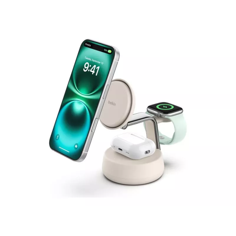 Kabelloses USB-Ladegerät Belkin Qi2 WIZ040KQSD — 25 W, USB-Stromversorgung, 1,5 m Kabel, weiß, für Smartphone Smartwatch Kopfhörer Fitness-Tracker