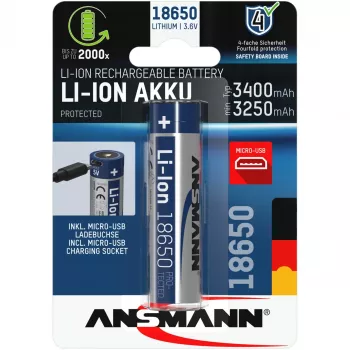 Ansmann 1307-0003 Haushaltsbatterie Wiederaufladbarer Akku 18650 Lithium-Ionen (Li-Ion)