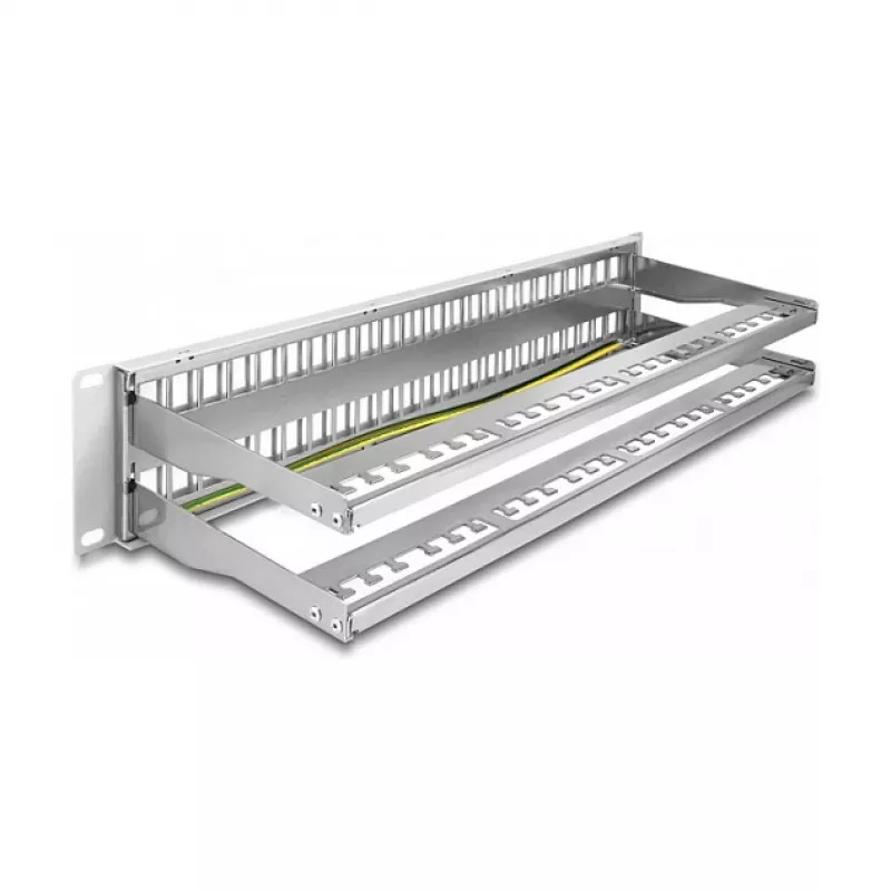 DeLOCK 19 Zoll Keystone Patchpanel 48 Port mit Zugentlastungen 2U grau