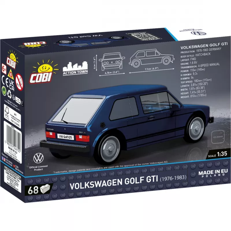 Cobi Volkswagen Golf GTI (1976–1983) Bausatz, blau, 1:35, 68 Teile
