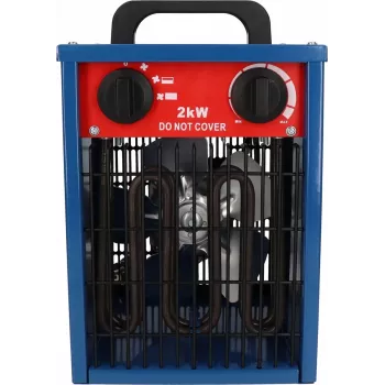 Ventilator-Elektroheizer BLAUPUNKT EH7010 – 2000 W, Edelstahl-Element, IPX4, Bodenaufstellung, für bis zu 22 m², schwarz/blau/rot