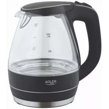 Wasserkocher | Adler | Wasserkocher | AD 1224 | Standard | 2000 W | 1,5 L | Glas | 360°-Drehsockel | Schwarz