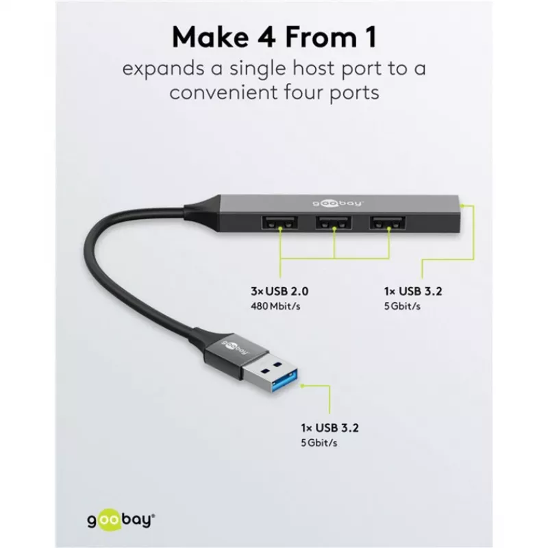 Goobay USB Hub 74456 Type-A 5000 Mbit/s Hellgrau