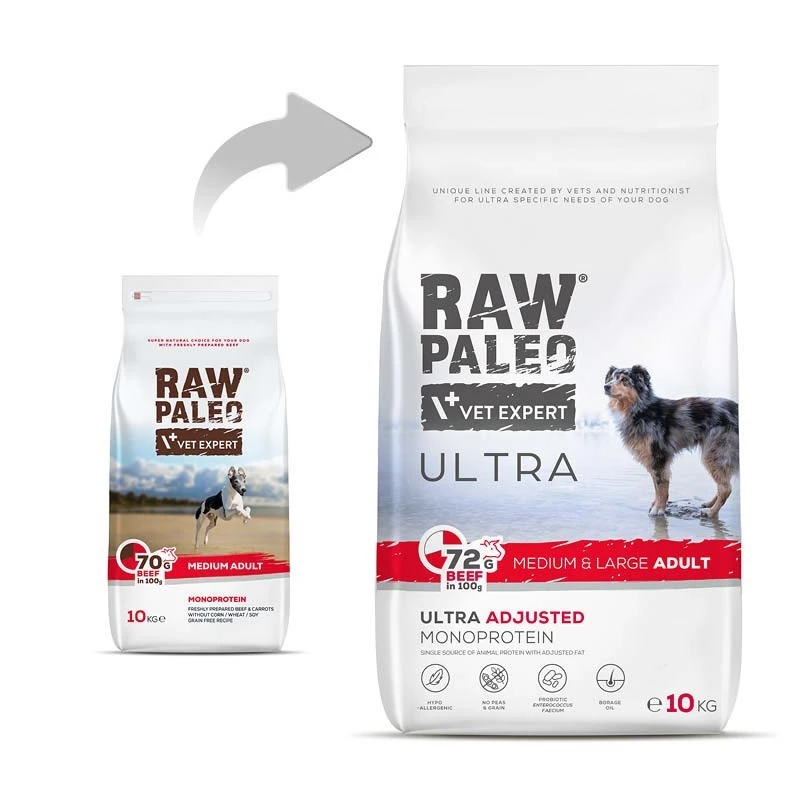 RAW PALEO Ultra Medium&Large Adult Rind - Trockenfutter für Hunde - 10 kg