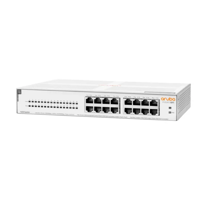 HPE Aruba Networking Aruba Instant On 1430 16G Class4 PoE 124W Unmanaged L2 Gigabit Ethernet (10/100/1000) Power over Ethernet (PoE) 1U Weiß
