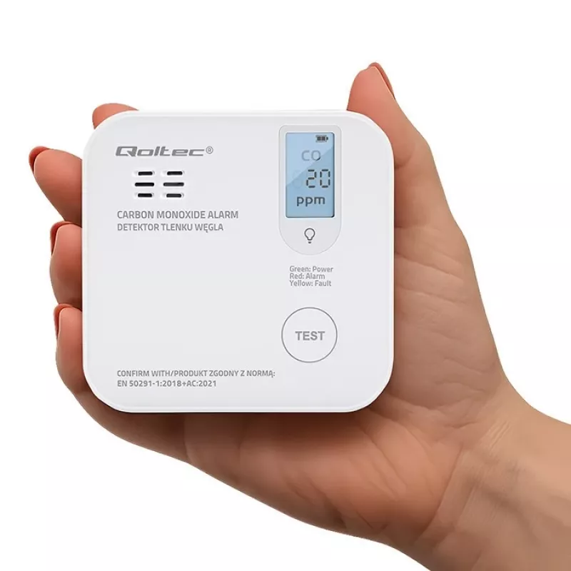 Kohlenmonoxid-Sensor QOLTEC 52577 — batteriebetriebener Alarm, 85 dB Schallpegel