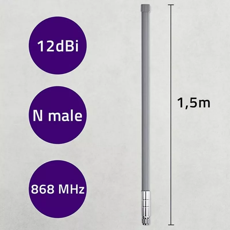 Outdoor LoRa-Antenne QOLTEC 12 dBi 868 MHz, 1,5 m Kabel