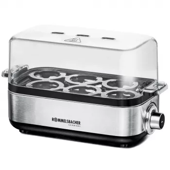 Eierkocher Rommelsbacher ER 600 — elektrischer Eierkocher, Kapazität 6 Eier, 400 W, Edelstahl, transparenter Deckel