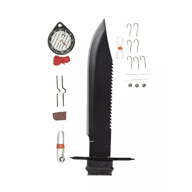 Feststehendes Survival-Messer Mil-Tec Special Forces 15368000 – Edelstahl, Vollerl, 310 mm Gesamtlänge, 185 mm Klinge, schwarz