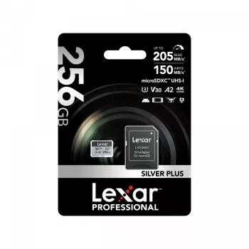 Speicherkarte microSD 256GB C10 A2 U3 V30 205/150MB/s Silver Plus